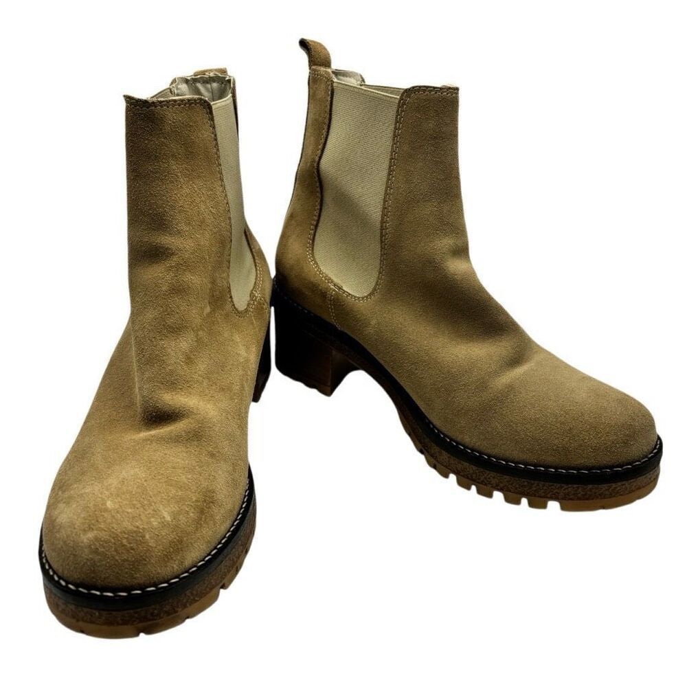 Avellini Suede Chelsea Ankle Boots Lug Chunky Sole Tan Size 39 US 8